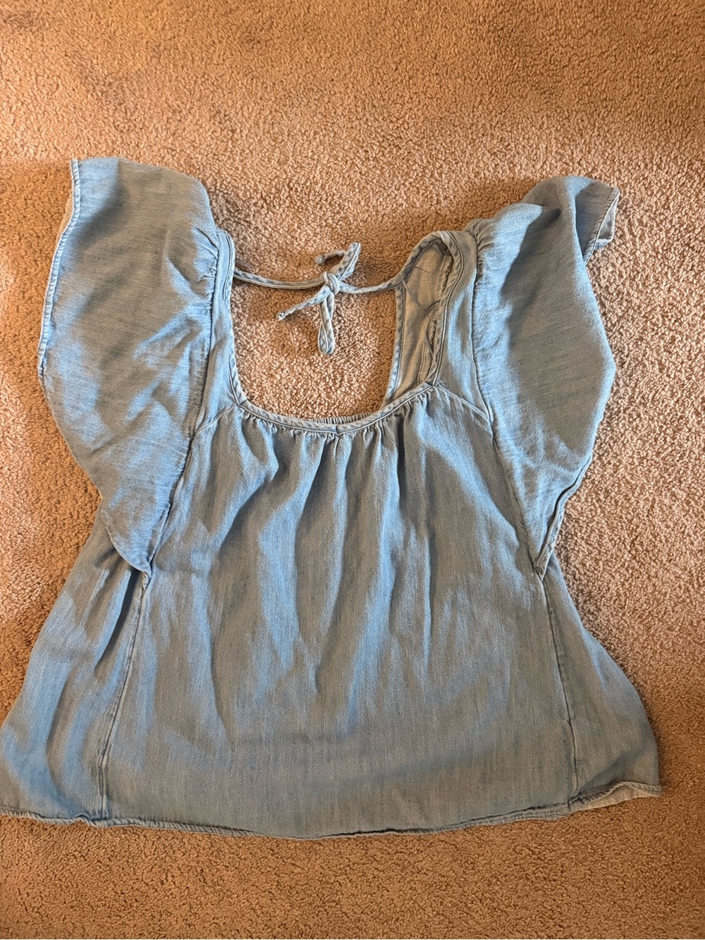 Old Navy Light Blue Flutter Sleeve Peasant Blouse